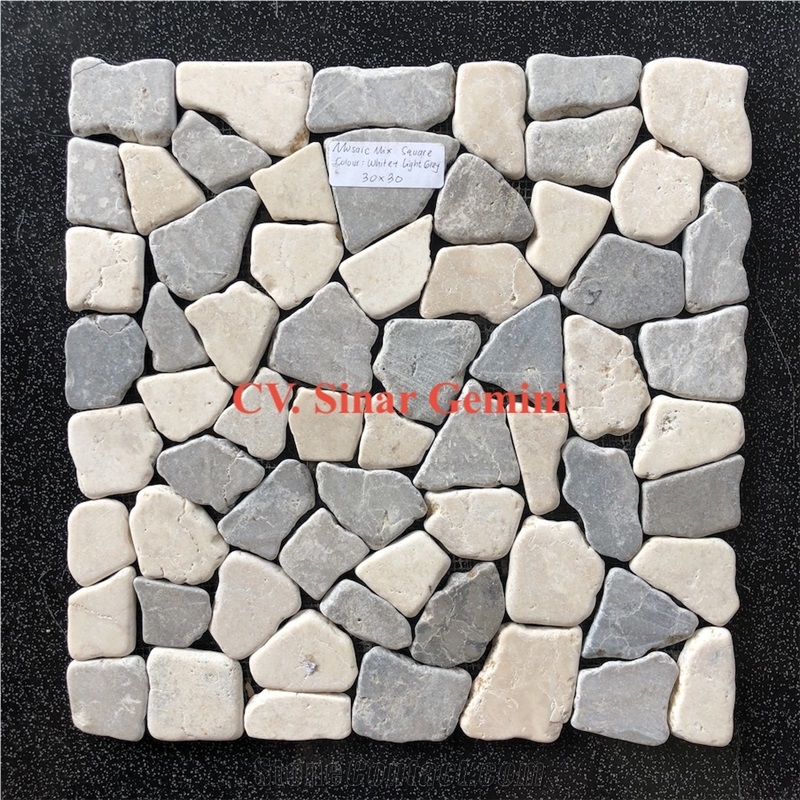 Mosaic Stone Square Mix White and Light Grey