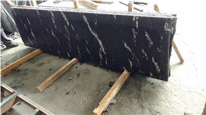 Black Cloudy Granite Slab Flooring Application