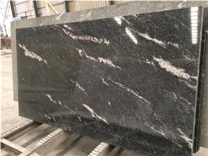 Black Cloudy Granite Slab Flooring Application