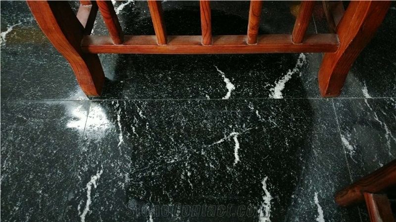 Black Cloudy Granite Slab Flooring Application