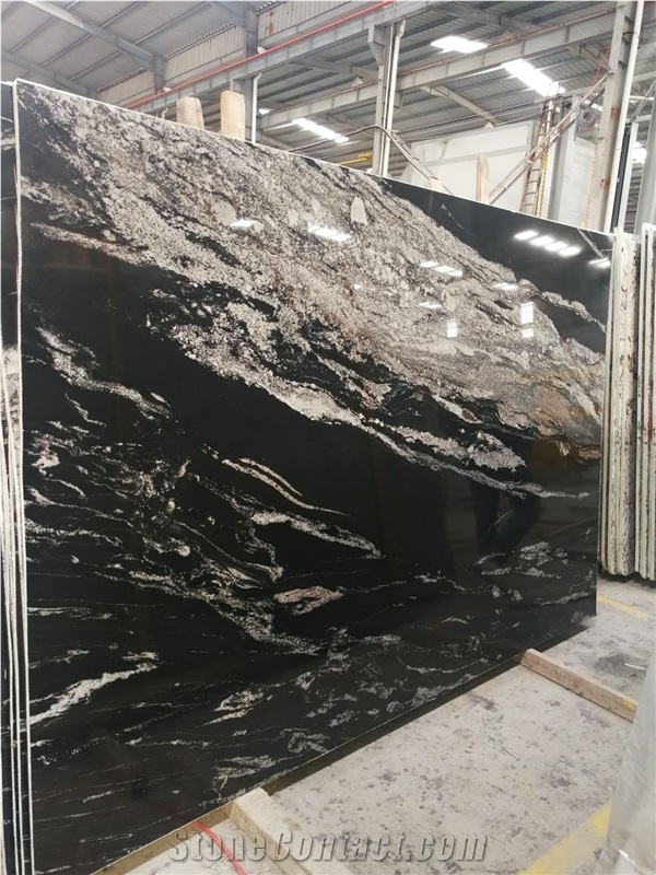 Chinese Cosmic Black Granite Slab Flooring