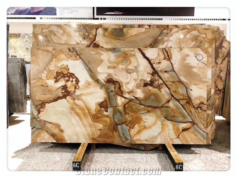 Interior Wall Polished Gold Luxury Stone Slabs