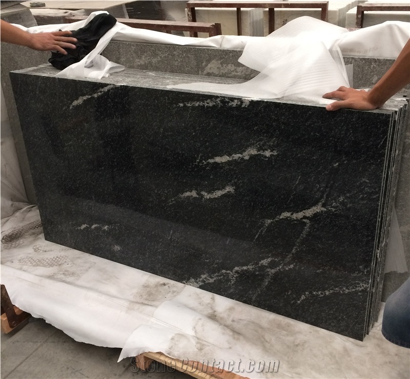 Polished Black Nero Nuvolato Granite Flooring Tile