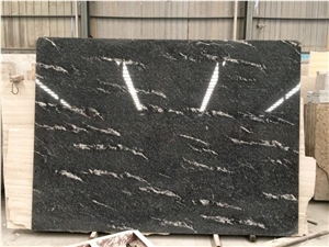 Polished Black Nero Nuvolato Granite Slab