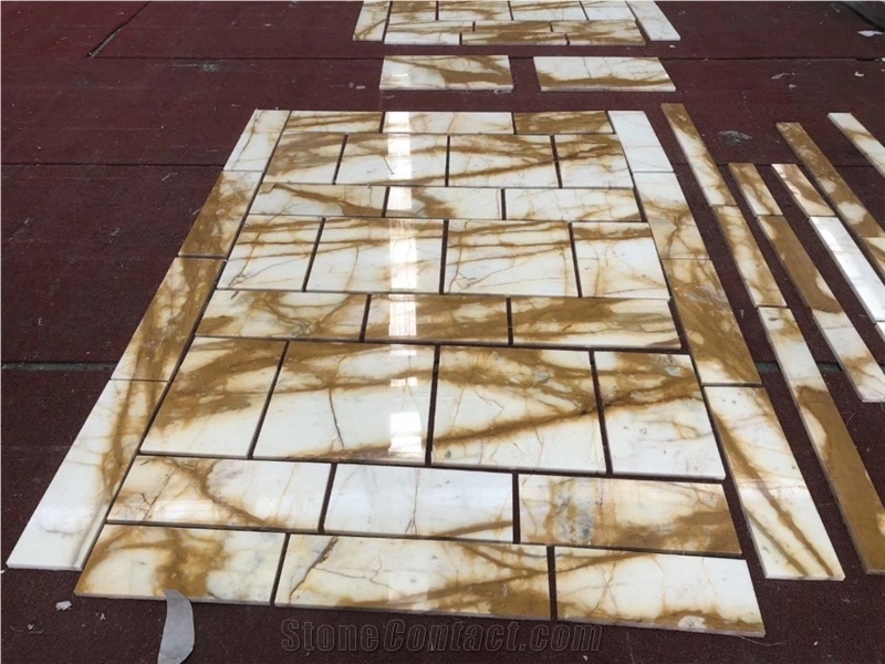 Polished Siena Gold Marble Wall Covering Tiles