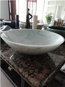 White Carrara Marble Round Bathroom Sinks