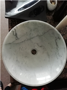 White Carrara Marble Round Bathroom Sinks