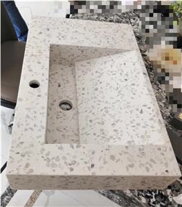 White Terrazzo Square Basin for Vanity Tops