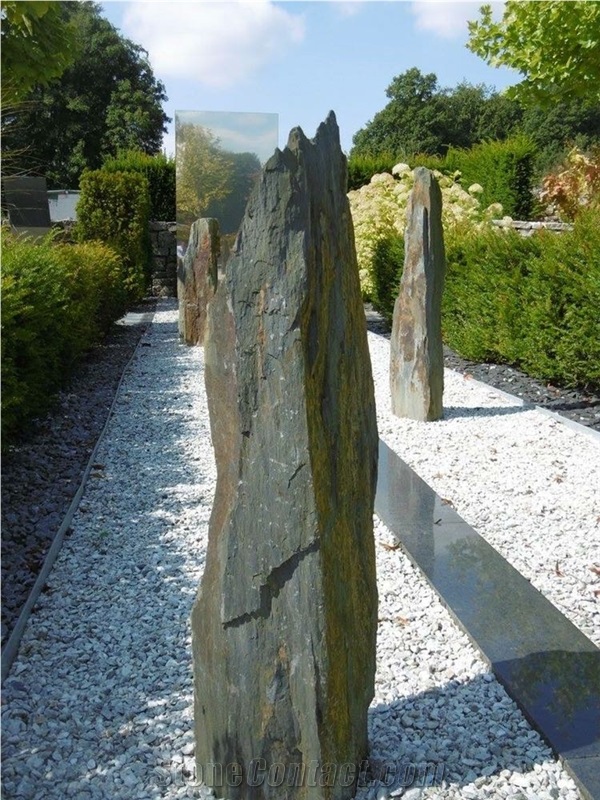 French Slate Garden Rock Stone, Garden Pillar Monoliths