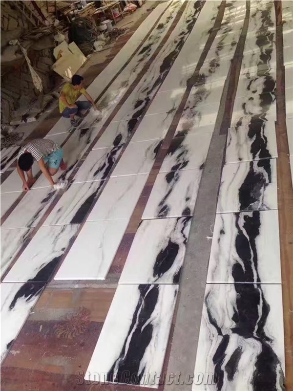 Layout Luxury Panda White Marble Flooring Tile