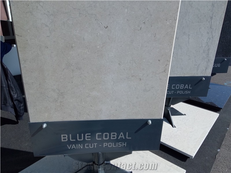 Blue Cobal Limestone Vein Cut Polished