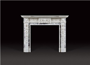 Flowers White Marble Handcarved Fireplace