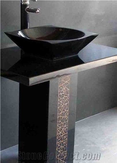 Natural Stone Shanxi Black Granite Pedestal Sink