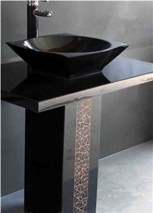 Natural Stone Shanxi Black Granite Pedestal Sink