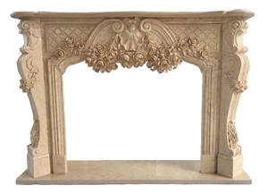 Beige Marble Fireplace Flower Handcarved Fireplace