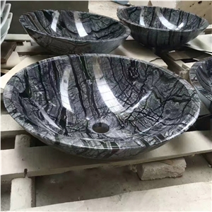 Black Ancient Wood Grain Vein Marble Wash Bowls