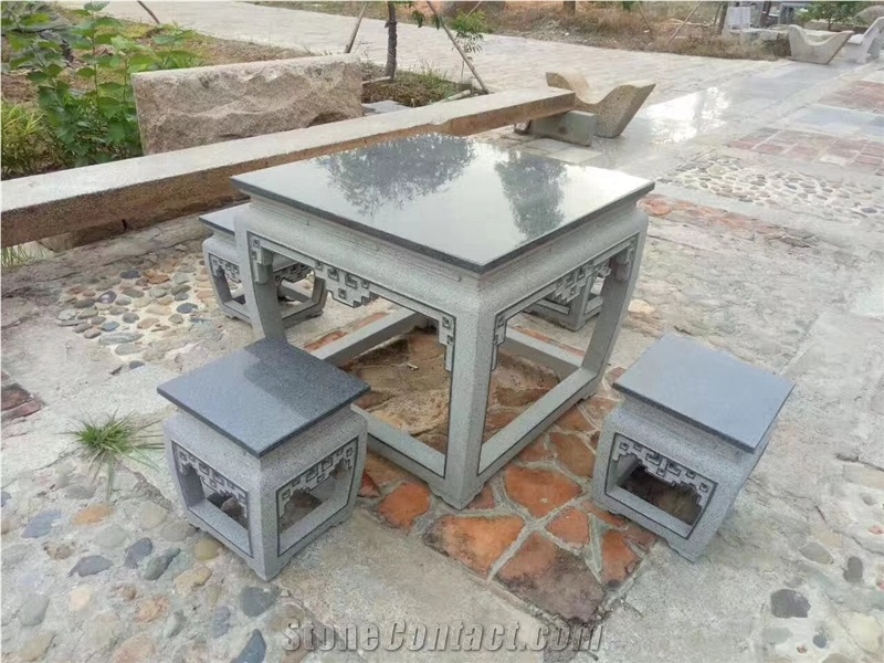 Granite Garden Table and Stool Furniture
