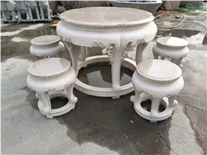 Granite Garden Table and Stool Furniture