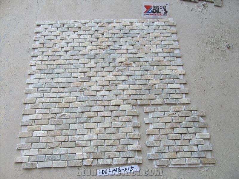 Basket Wave Mosaic Tiles Natural Yellow Slate