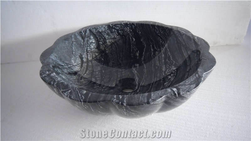 China Antique Black Wood Vein Marble Sinks,Basins