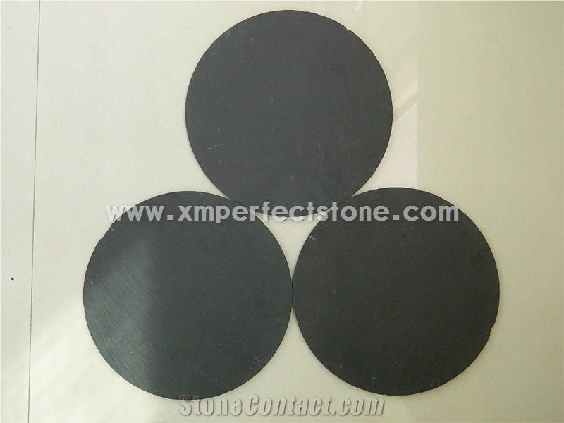 Black Round Slate Plates Tiles Trays for Food