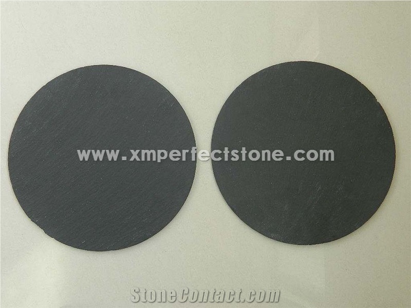 Black Round Slate Plates Tiles Trays for Food