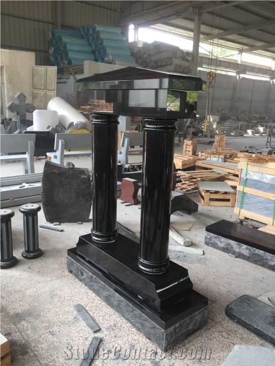 Black Monument Headstone Apex Top with Columns