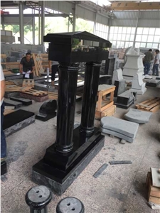 Black Monument Headstone Apex Top with Columns
