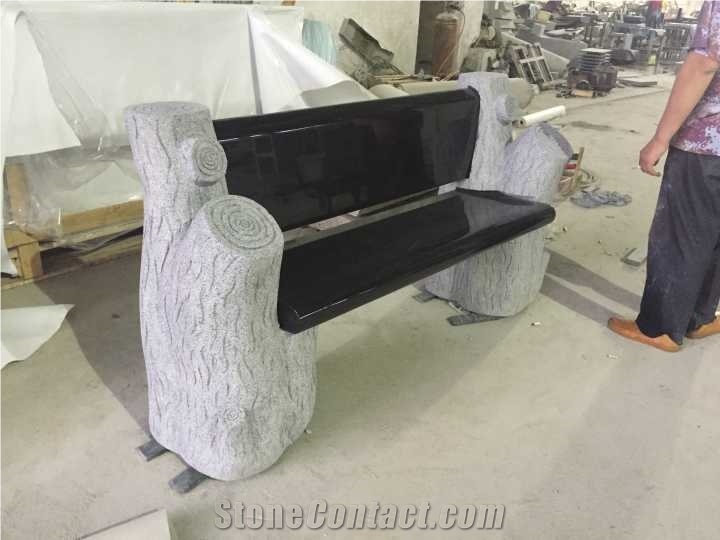 G603 Grey Tree Stumps Bench with Black Back/Seat