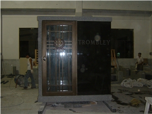 G633 Grey Granite 3 Crypt Mausoleum Bronze Door