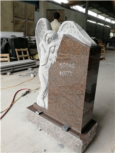 India Mahogany Monument with Angel Standing Carved