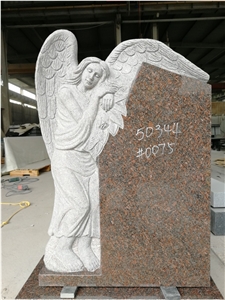 India Mahogany Monument with Angel Standing Carved