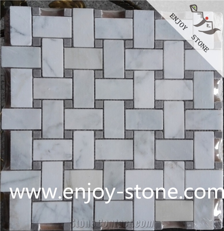 Bianco Carrara White Basketweave Marble Mosaics