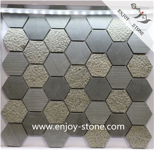 China Basalt Mosaic, Grey Basalt Hexagon Mosaic