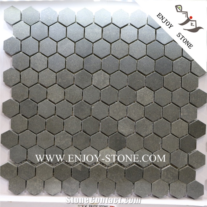 China Grey Basalt Mosaic Basalt Hexagon Mosaic