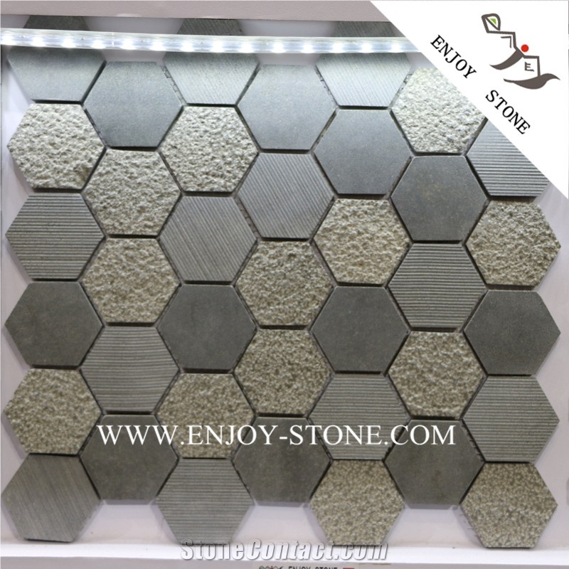 Composited Grey Basalt Mosaic Hexagon Mosaic