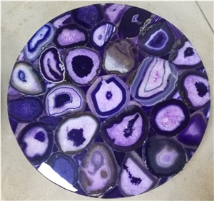 Semiprecious Stone Purple Agate Side Table Top