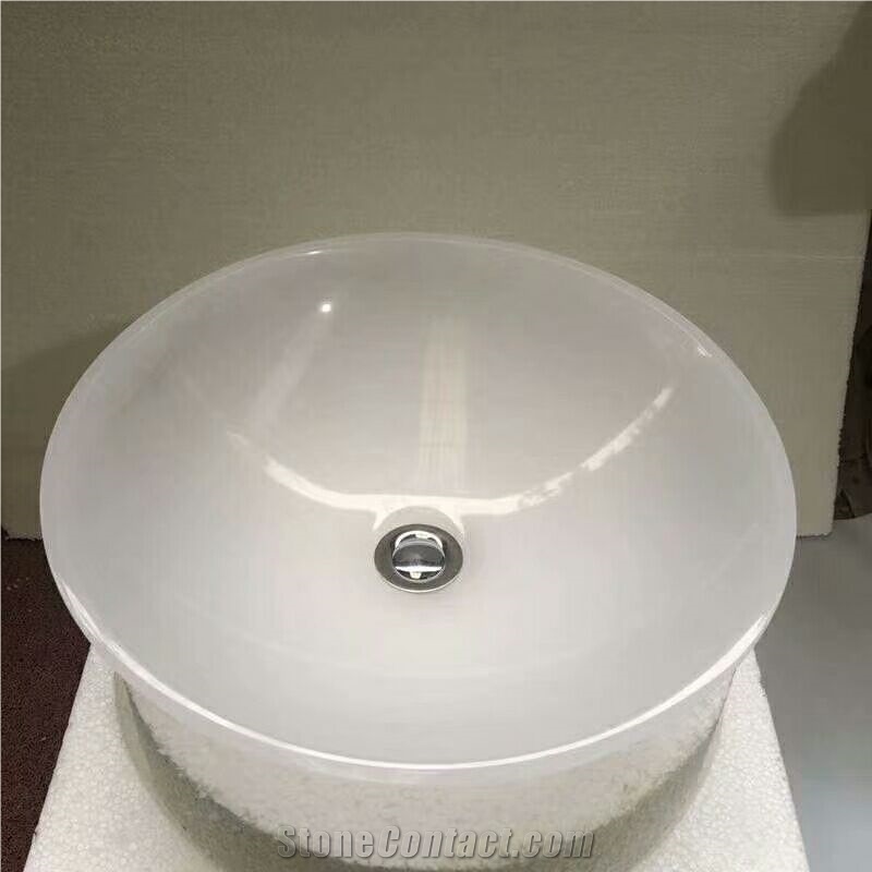 Cloudy White Marble Round Sink, White Marble Basin from China