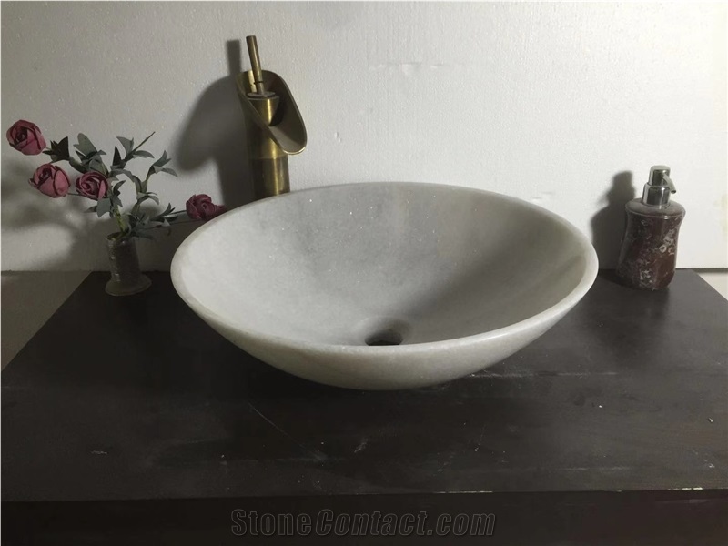 Flamed White Marble Vessel Sinks and Basins
