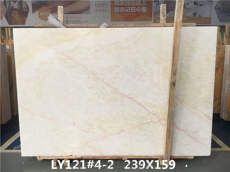 White Ice Onyx Slab with Light Yellow Grains