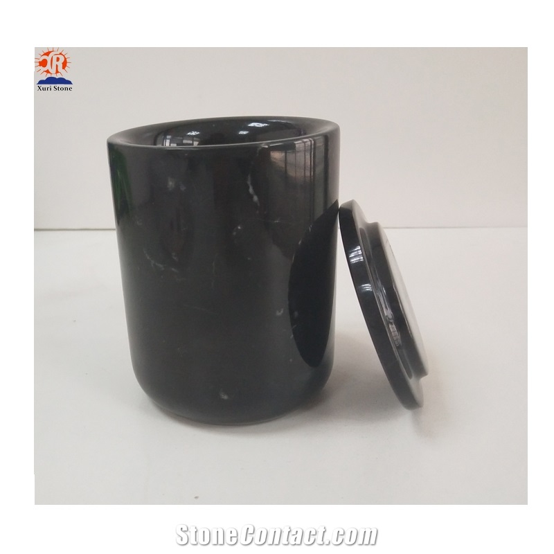 Black Marble Candle Jars/Holder with Black Lid