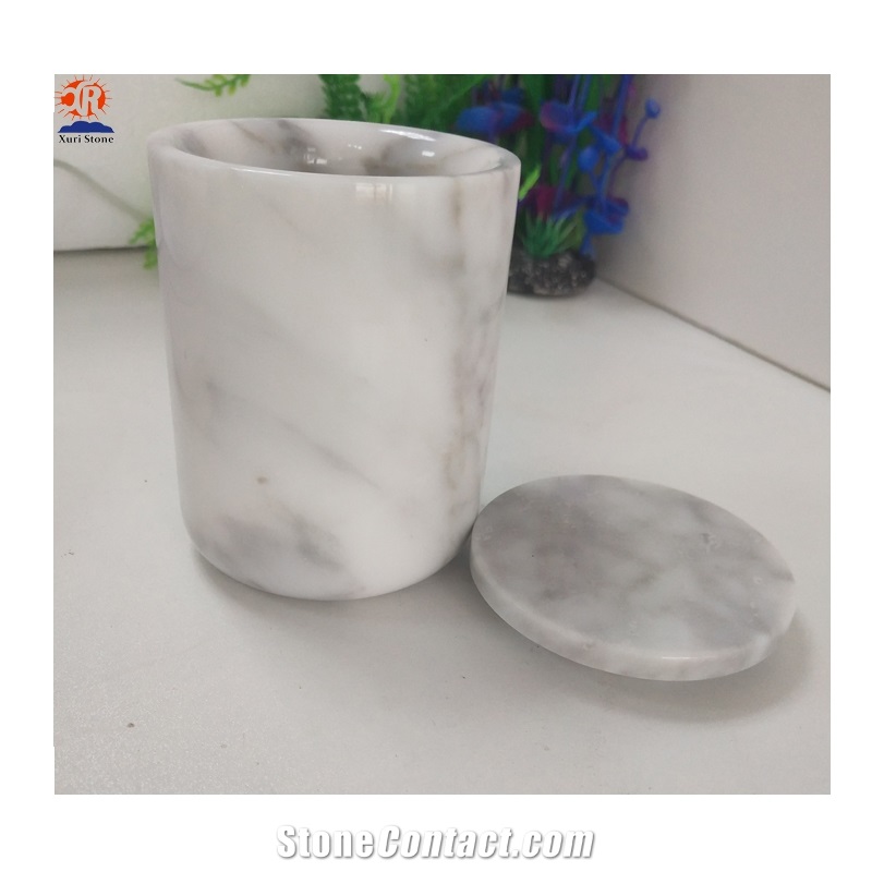 Carrara White Marble Candle Jars with Marble Lid