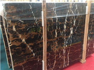 China Black Golden Marble Slabs and Cut to Tiles