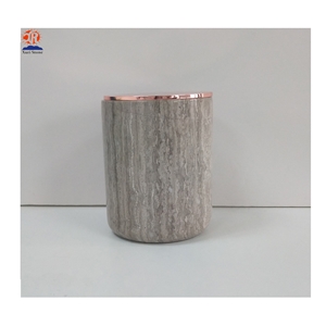 Natural Grey Marble Storage Candle Holder with Lid