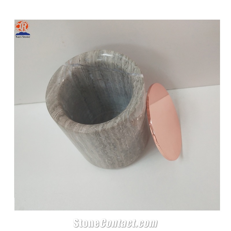 Natural Grey Marble Storage Candle Holder with Lid
