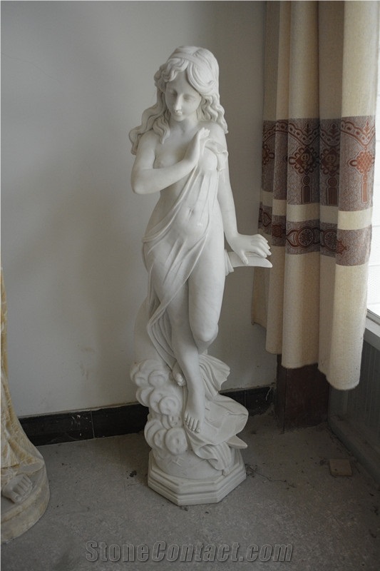 Nude Women Figure Sculpture, White Marble Statue