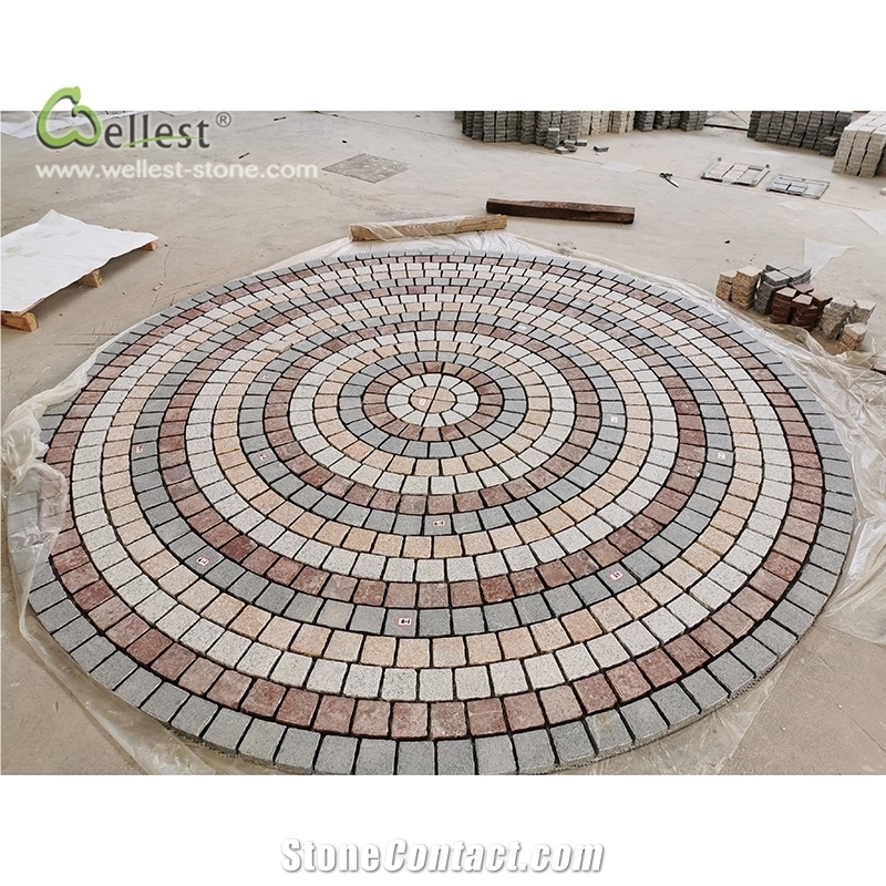 Multi Granite Round Circular Paver Pattern Meshed