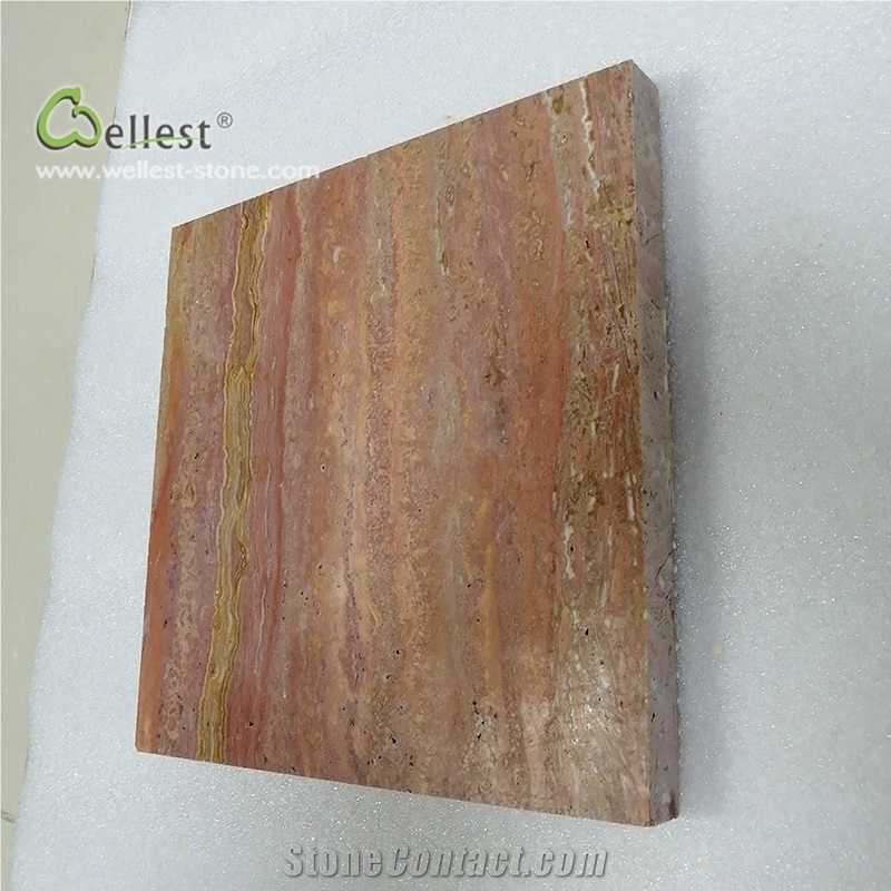 T111 Red Travertine Cut to Size Tile Polished