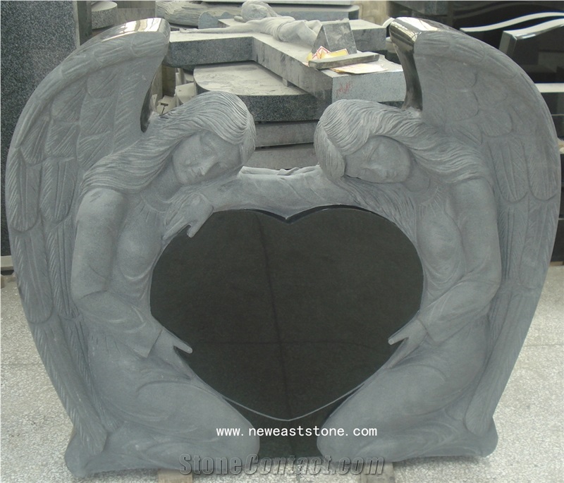 Black Granite Angel Heart Tombstones and Monuments