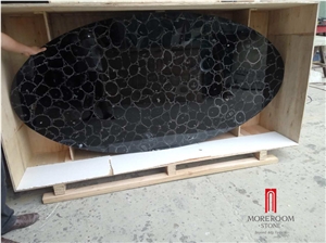 Backlit Black Solid Agate Gemstone Slabs Panel